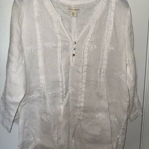 Cynthia Rowley White Embroidered Blouse. Linen. Large